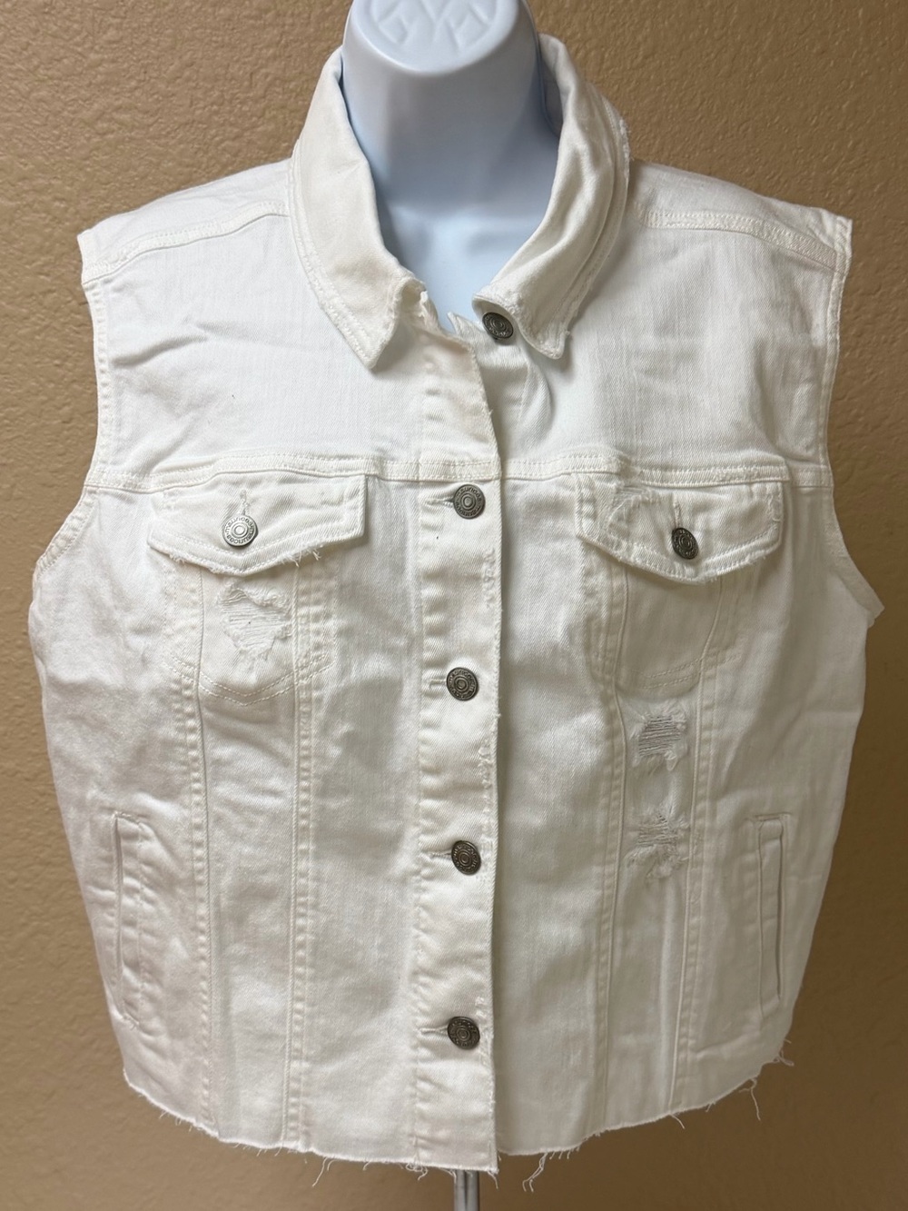 4/$20 Maurices White Denim Vest with Collared Neck
